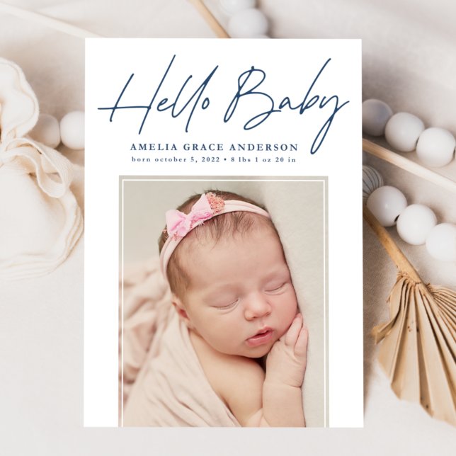 Navy Hello Baby 2 Photo Birth Announcement (Creator Uploaded)