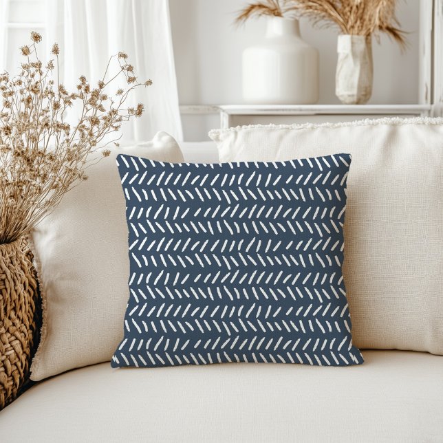 Navy Herringbone Markmaking Pattern Cushion (Creator Uploaded)