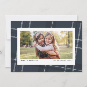 Navy holiday plaid Christmas photo card