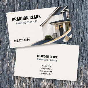 Navy Home Photo with Gold Roller Sweep Painting Business Card