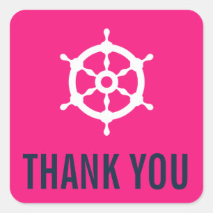 Navy & Hot Pink Nautical Wedding Thank You Sticker