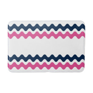 Navy & Hot PInk Preppy Ric Rac Stripe Bath Towel Mat