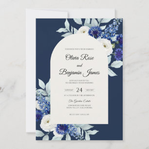 Navy Hydrangea Watercolor Wedding Invitation