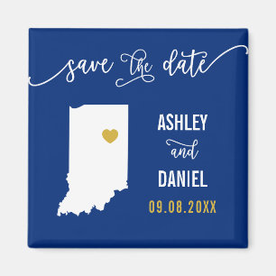 Navy Indiana Wedding Save the Date Map Magnet