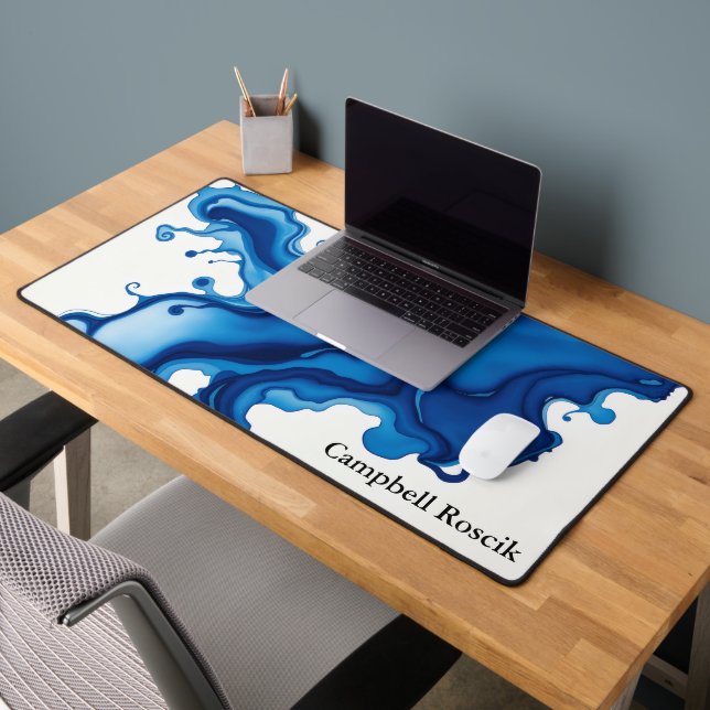 Navy Indigo Abstract Watercolor Desk Mat (Office 2)