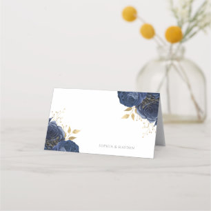 Navy Indigo Blue & Gold Floral All events wedding Place Card