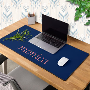 Navy Indigo Modern Name Trendy Minimalist Desk Mat
