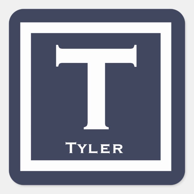 Navy Initial Name Kids Boy Party Back to School Square Sticker (Front)