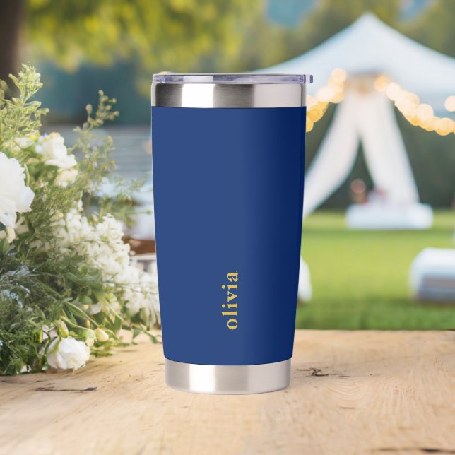 Navy Insulated Tumbler with Custom Brand Text (Wedding)