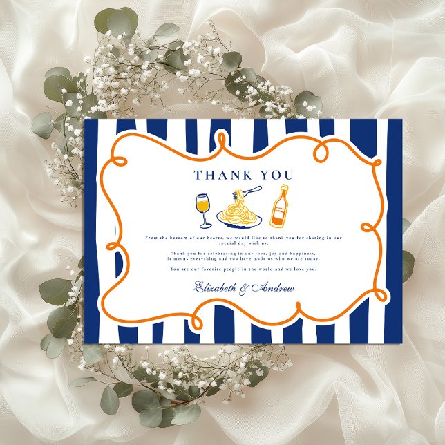 Navy Italian Food Wedding Doodles Thank You Card (Creator Uploaded)