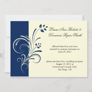 Navy Ivory Cream Floral Swirls Post Weddi Invitation