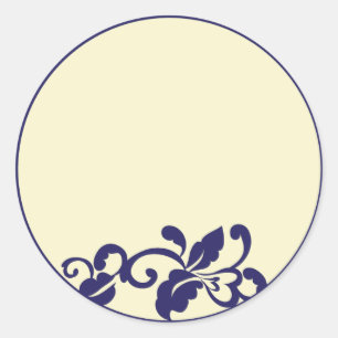 navy ivory flourish classic round sticker