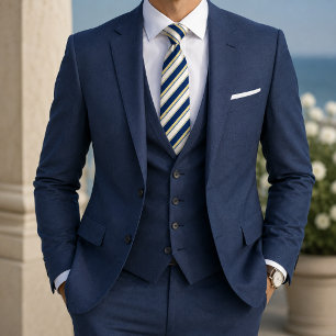 Navy Ivory Gold Heritage Diagonal Stripe Tie