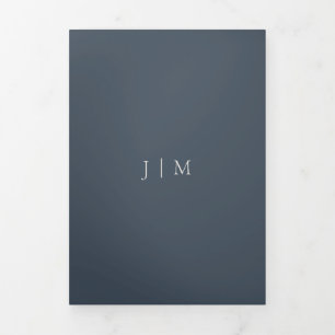 Navy Ivory Minimalist Simple All in One Wedding Tri-Fold Card