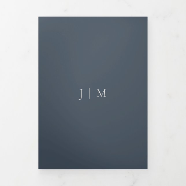 Navy Ivory Minimalist Simple All in One Wedding Tri-Fold Card (Cover)