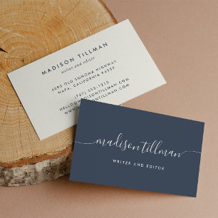 Navy & Ivory Modern Calligraphy Script Business Card
