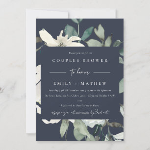 NAVY IVORY WHITE FLORA WATERCOLOR COUPLES SHOWER INVITATION
