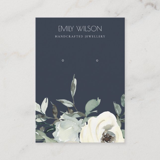 NAVY IVORY WHITE FLORAL BUNCH EARRING DISPLAY BUSINESS CARD (Front)