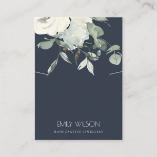NAVY IVORY WHITE FLORAL BUNCH NECKLACE DISPLAY BUSINESS CARD