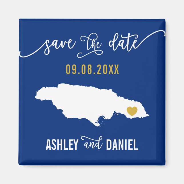 Navy Jamaica Wedding Save the Date Map Magnet (Front)