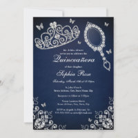 Navy Jewel Tiara Mirror Butterfly Quinceanera