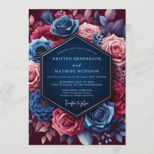 Navy Jeweled Bloom Wedding Invitation