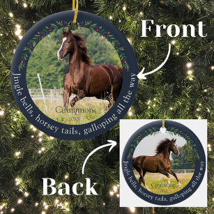Navy Jingle Bells Horsey Tails Pet Horse Christmas Ceramic Tree Decoration