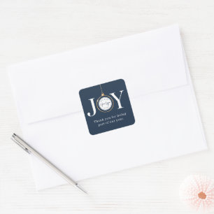 Navy JOY Ornament Corporate Holiday Square Sticker