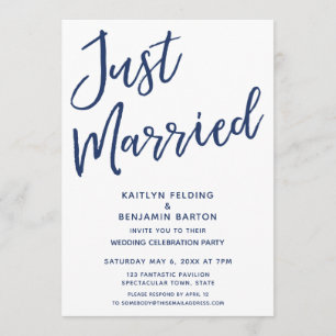 Navy Just Married Casual Modern Reception-Only Invitation