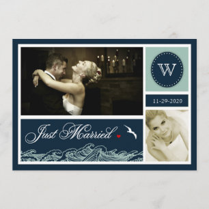 Navy Just Married Nautical Wedding Photo Cards