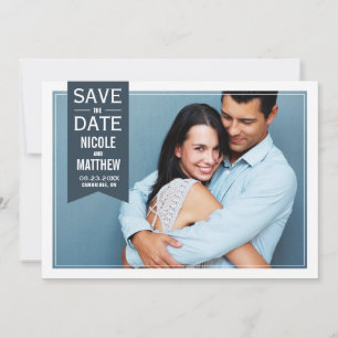 Navy Label Modern Photo Save the Date Announcement