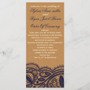 Navy Lace and Kraft Paper Wedding Programme