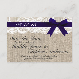 Navy Lace & Burlap Wedding Save the Date