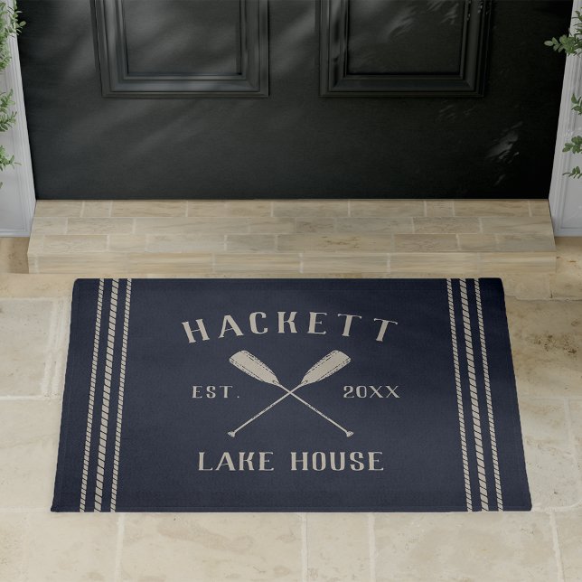 Navy | Lake House Rustic Oars Personalised Doormat (Creator Uploaded)