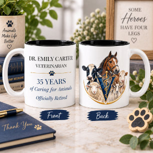 Navy Large Animal Veterinarian Retirement Gift Two-Tone Coffee Mug