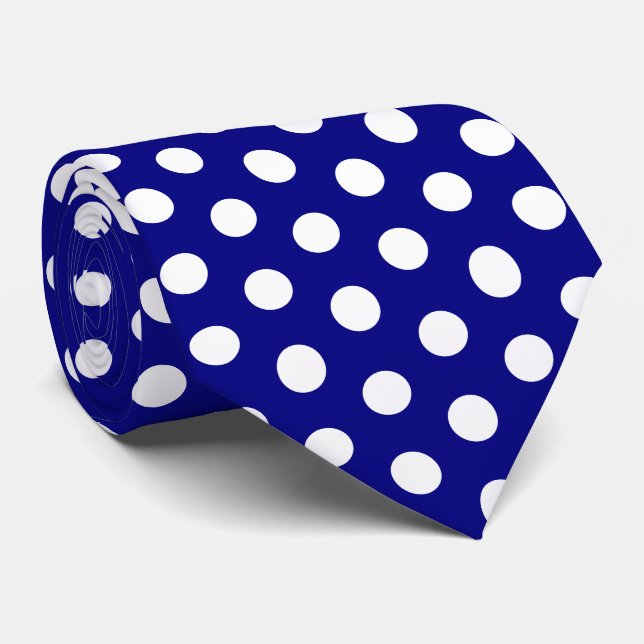 Navy Large Polka Dot Tie (Rolled)