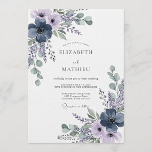Navy Lavender Ethereal Bloom Wedding Invitation
