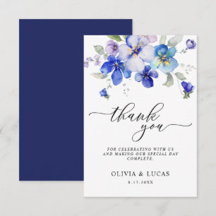 Navy Lavender Floral Mauve Pansies Spring Wedding Thank You Card