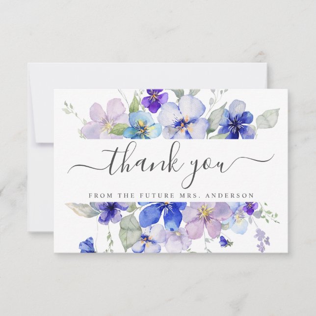 Navy Lavender Floral Viola Purple Bridal Shower Thank You Card (Front)