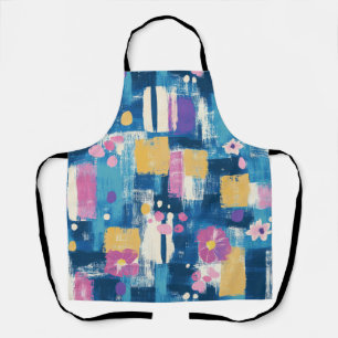 Navy Lavender Magenta Geometric Floral Pattern Apron