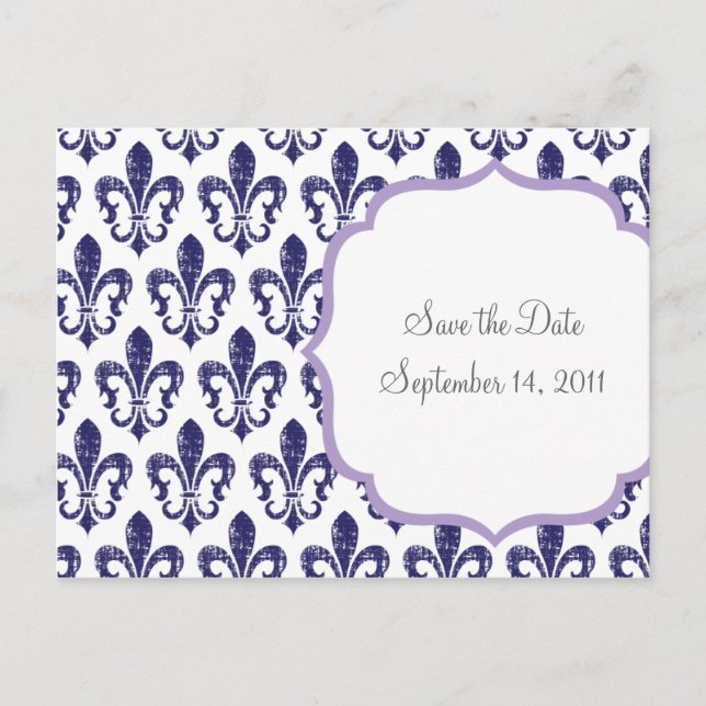 Navy/Lavender Save the Date Postcard (Front)