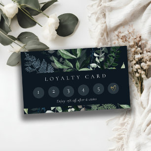 Navy Leafy Tropical Foliage Fern 6 Punch Loyalty Business Card