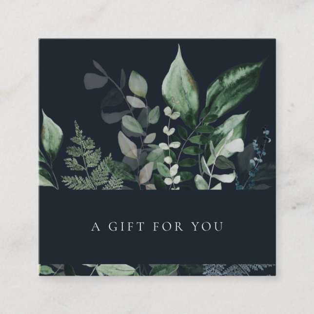 Navy Leafy Tropical Foliage Fern Gift Certificate (Front)