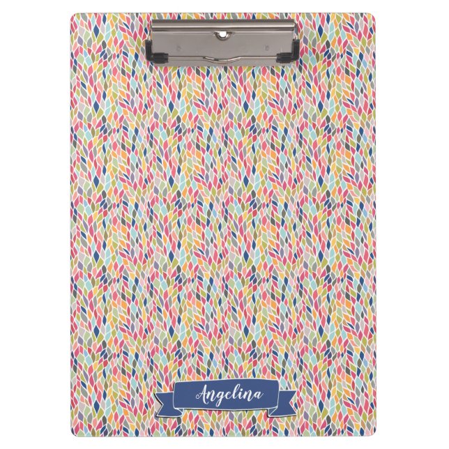 Navy Leaves Pattern Modern Personalised Clip board (Front)