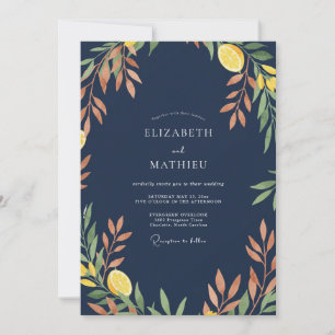 Navy Lemon Citrus Eucalyptus Wedding Invitation