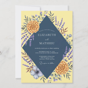Navy Lemon Dahlia Wedding Invitation