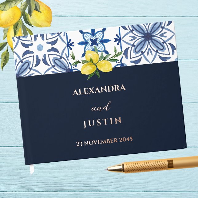 Navy Lemon Italian Mediterranean Wedding Guest Book (Creator Uploaded)