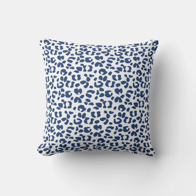 Navy Leopard Print Throw Pillow (Front)