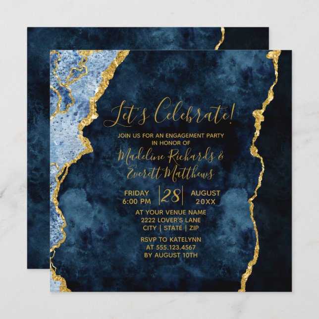 Navy Let's Celebrate Engagement Party Invitation (Front/Back)