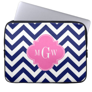 Navy Lg Chevron Hot Pink #2 Quatrefoil 3 Monogram Laptop Sleeve